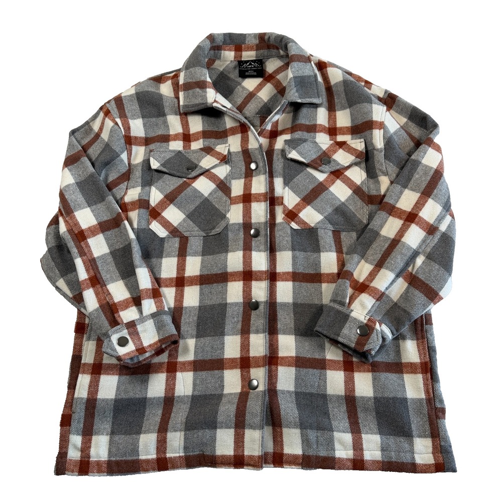 HFX Womens Shacket Sz S Plaid Gray Brown Snap Button Shirt Jacket Camp Hike Cozy - Picture 5 of 8